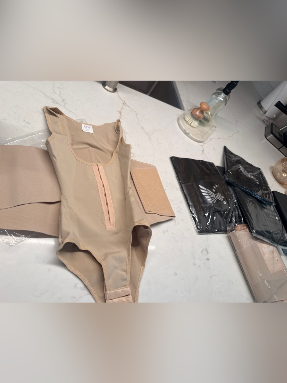 Beige Sculpting Bodysuit with Front Closure - Unbranded